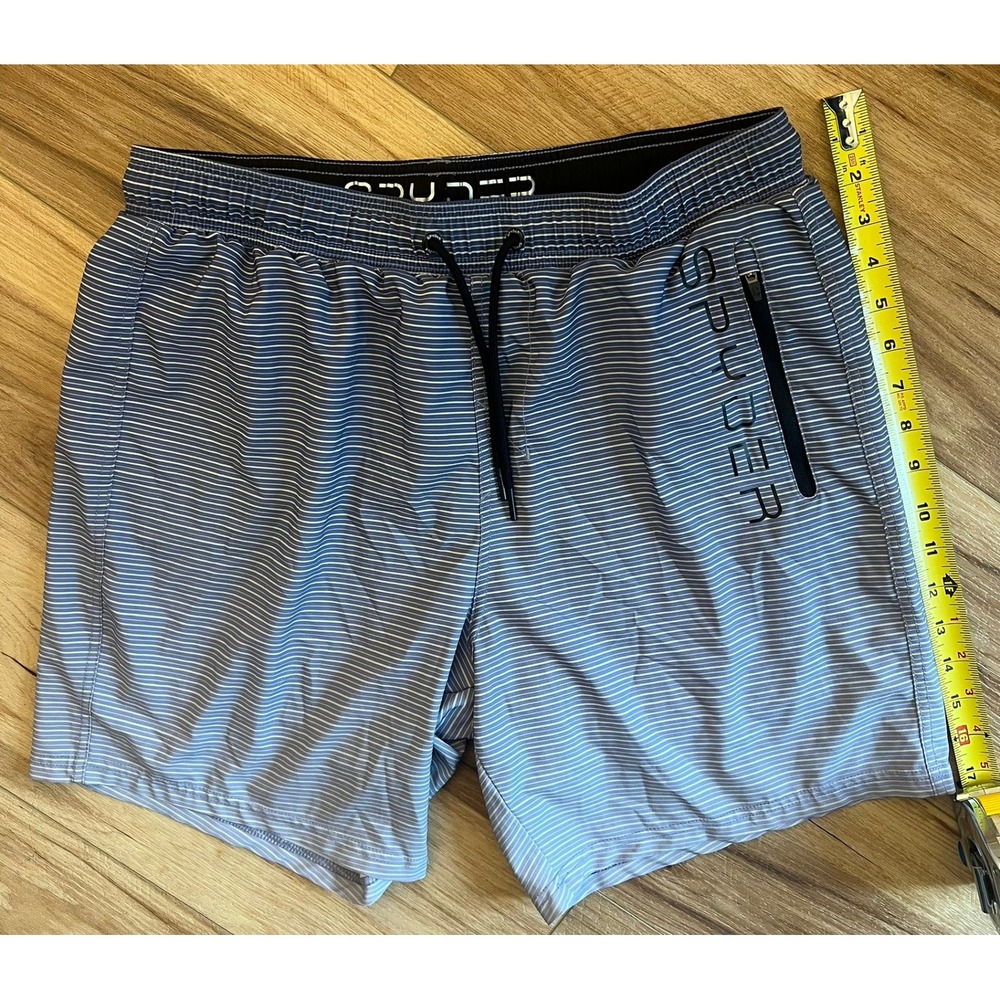 Spyder Mens LG Blue Striped Swim Trunks Board Shorts UV Protection Beach Summer